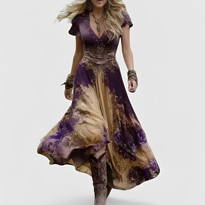 Lella – Elegantes Kleid mit Bestickungen und V-Ausschnitt
