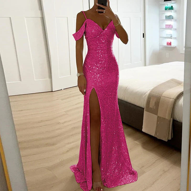 Lorena – Schulterfreies Abendkleid mit Pailletten