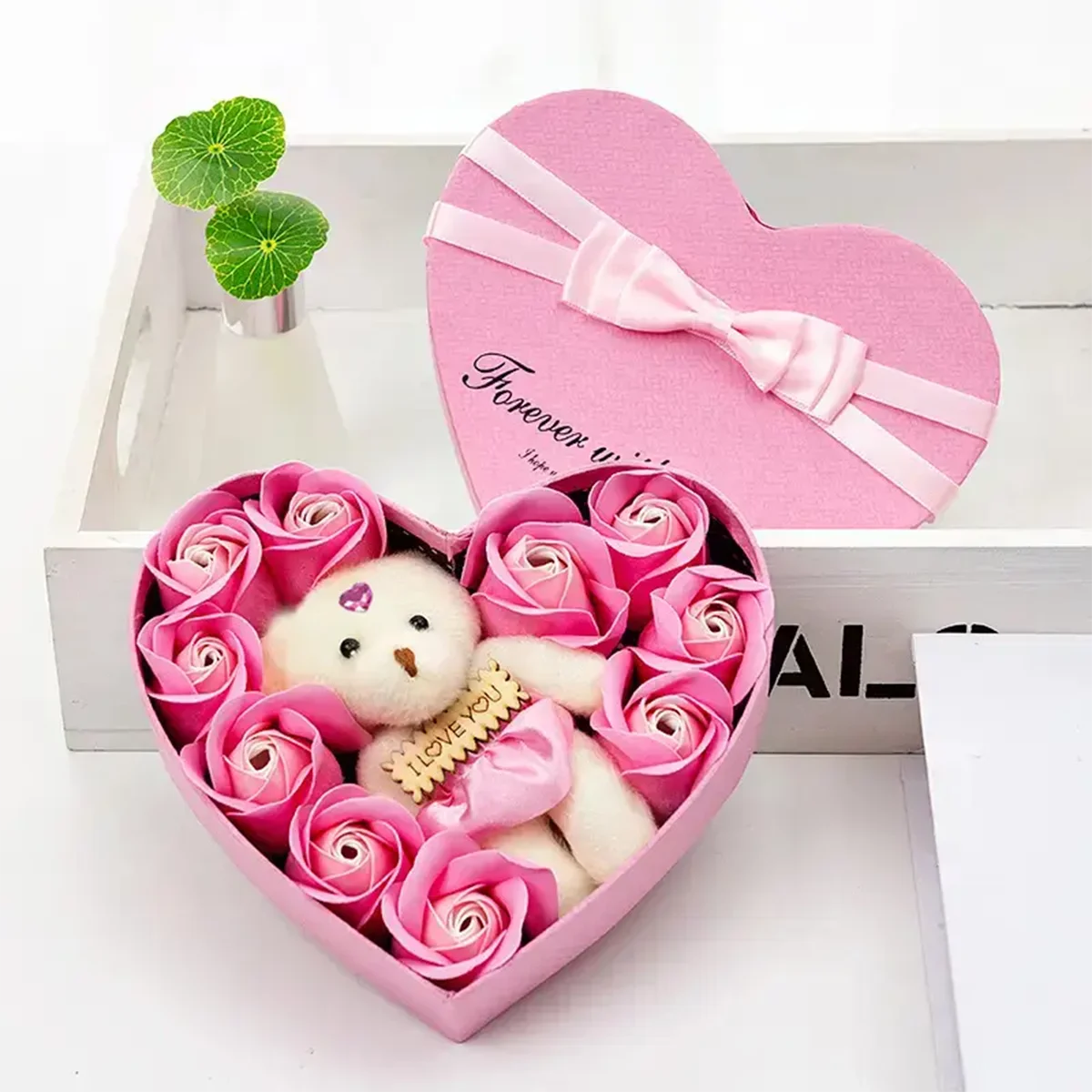 Herzform – Rosenbär Geschenkbox Valentinstag