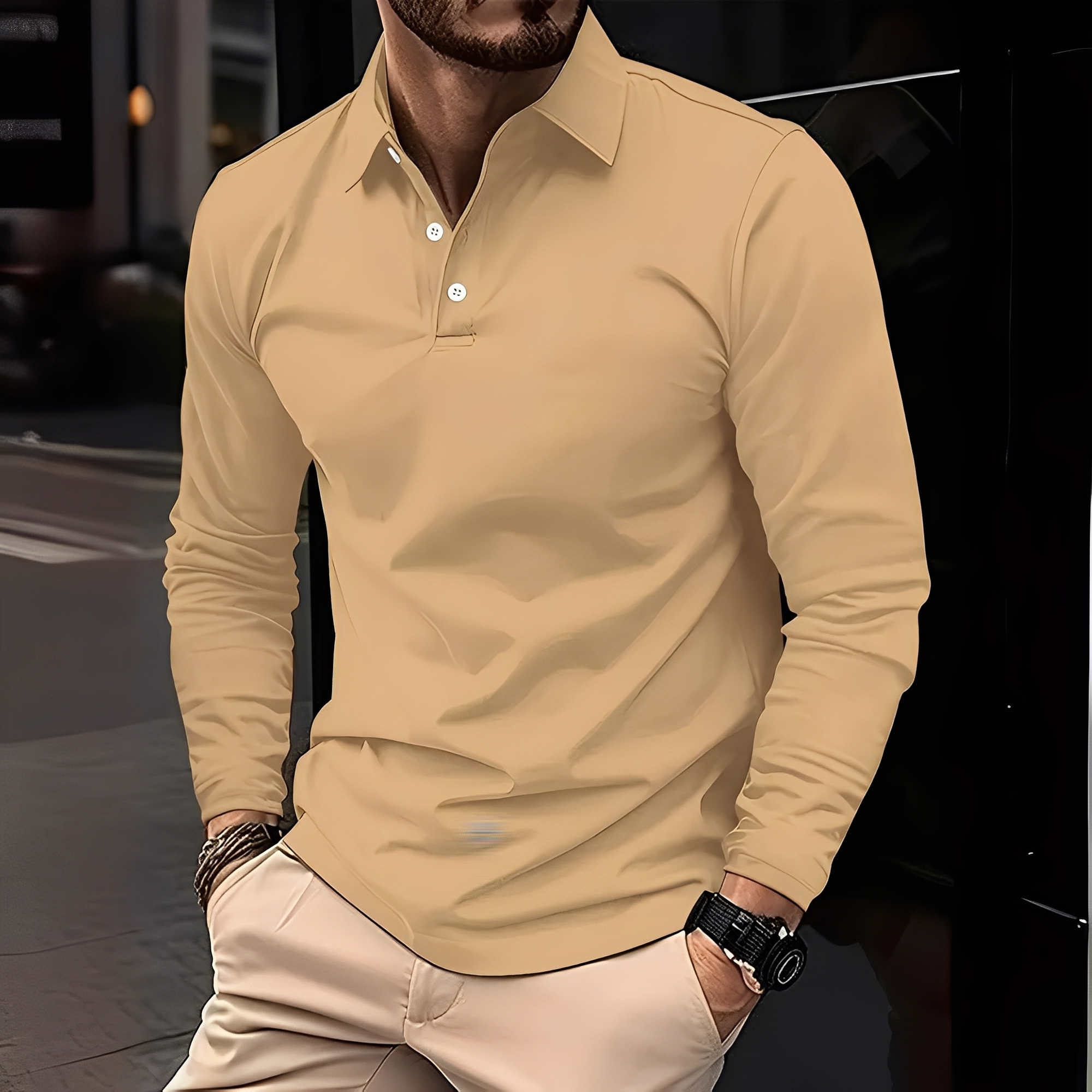 Deacon - Bequemes Langarm-Poloshirt