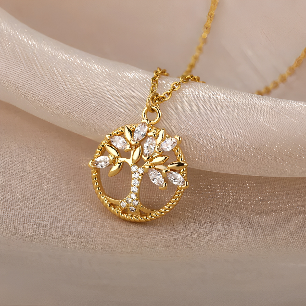 Toshi – Halskette Baum des Lebens aus Gold mit Zirkonia