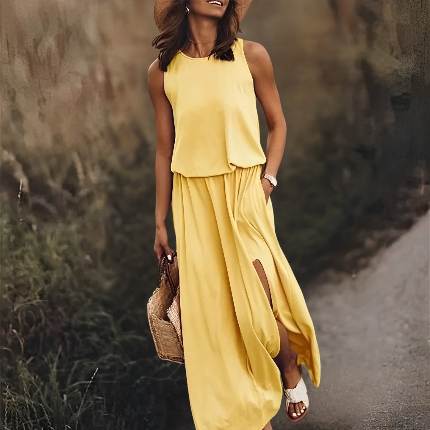 Kleid Mina mit geschlitztem Saum und zwei Taschen