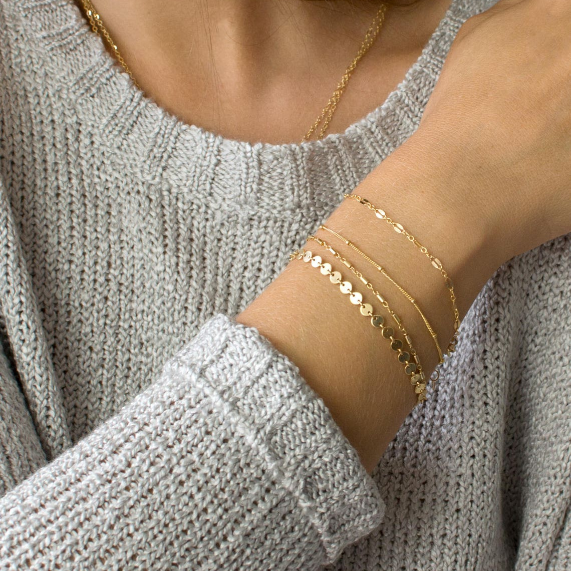 Rohrketten-Scheibenarmband - Schichtarmband-Set