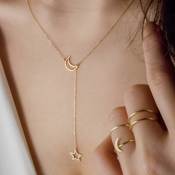 Mond und Stern - Halskette im Lariat-Stil