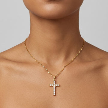 Noah – Goldene Halskette mit Zirkonia-Kreuz