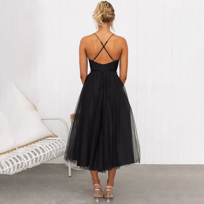 Roseanne – Schulterfreies langes Maxikleid aus Netzstoff