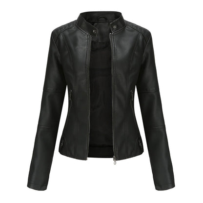Claudia – Biker-Lederjacke mit Stehkragen