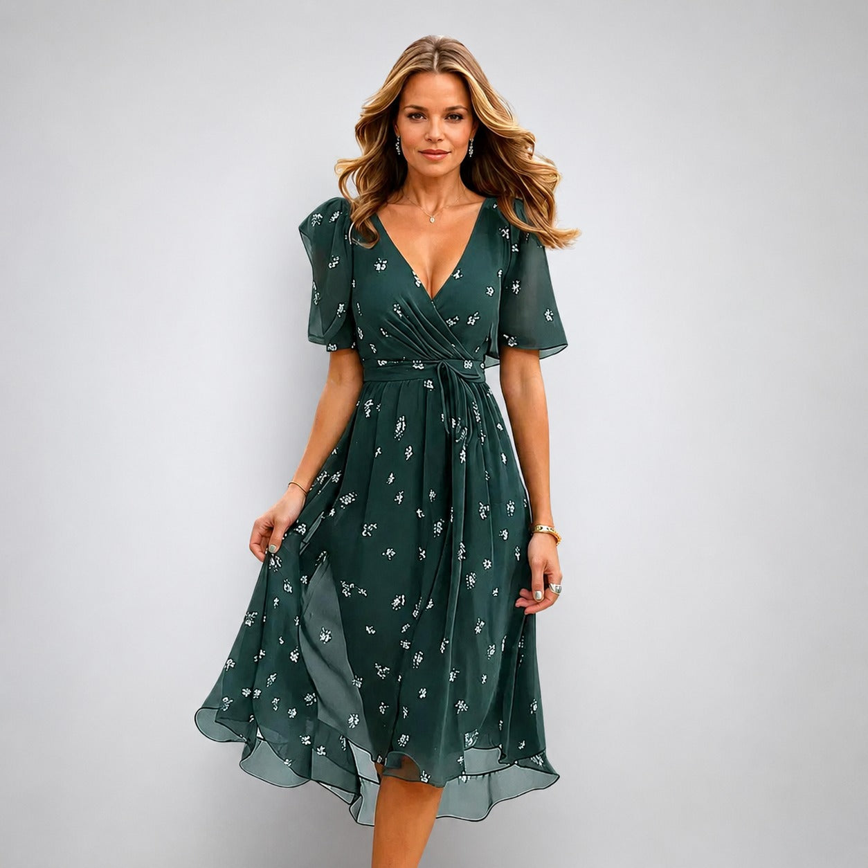Annegret - Elegantes Damenkleid mit V-Ausschnitt