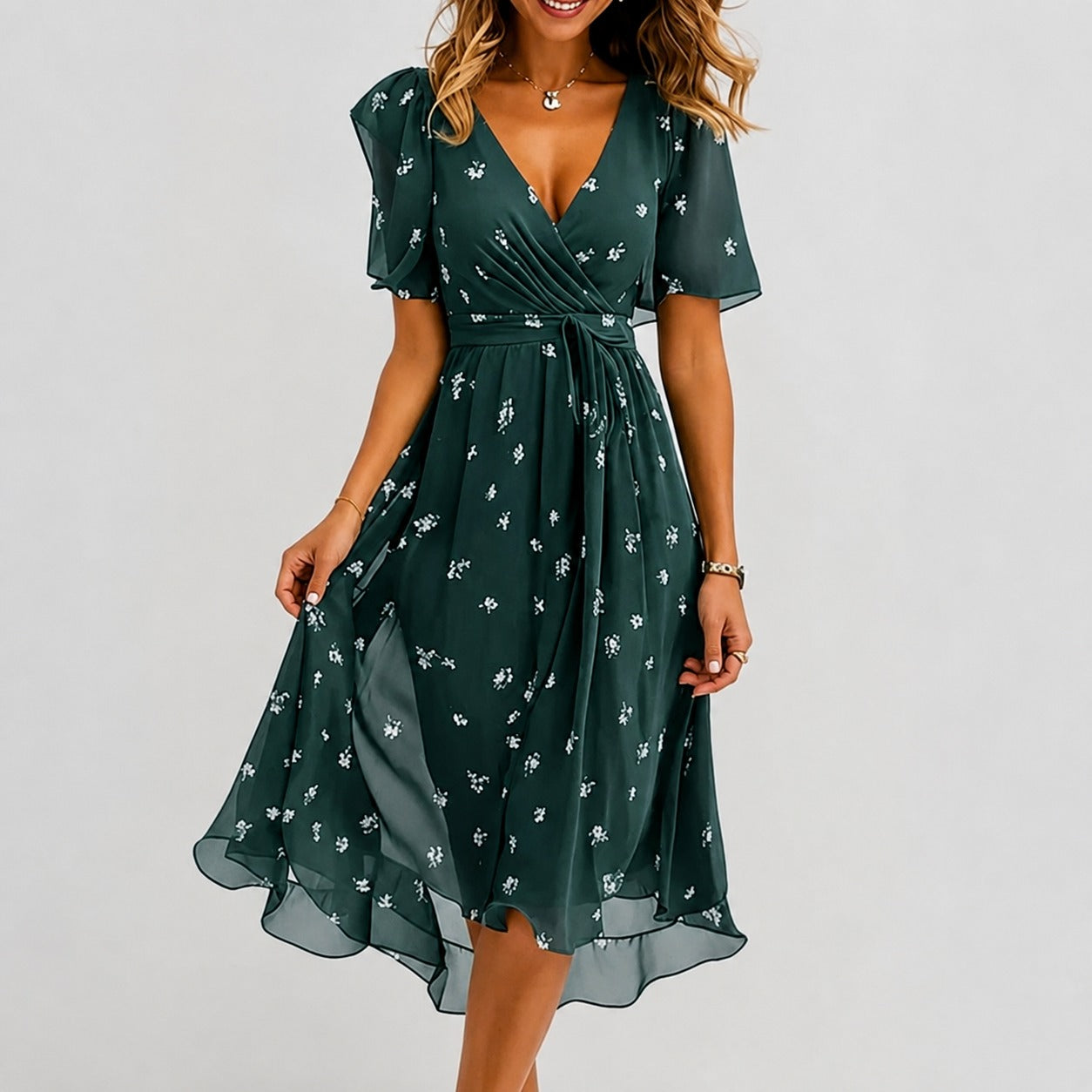Annegret - Elegantes Damenkleid mit V-Ausschnitt