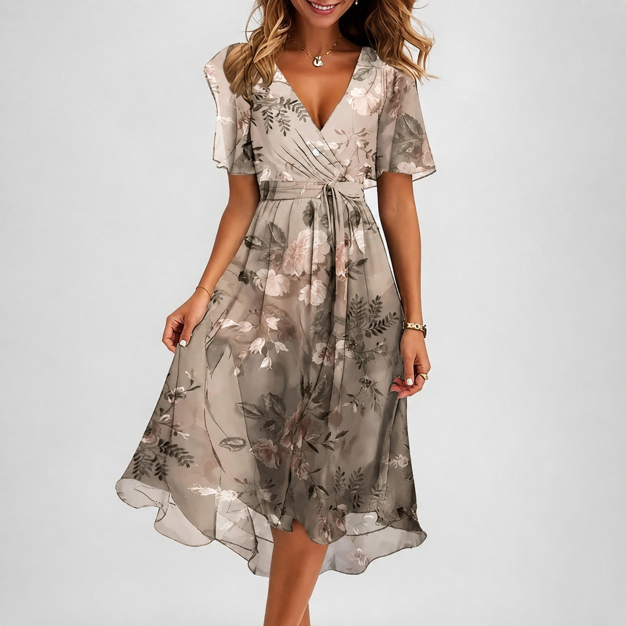 Annegret - Elegantes Damenkleid mit V-Ausschnitt