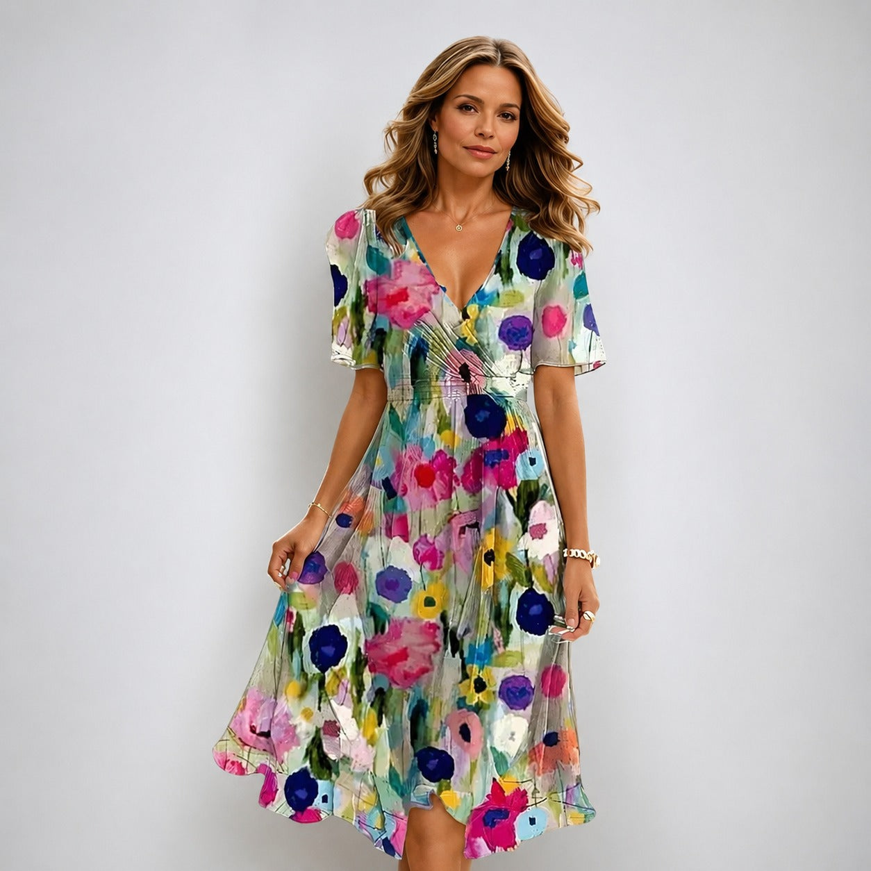 Annegret - Elegantes Damenkleid mit V-Ausschnitt