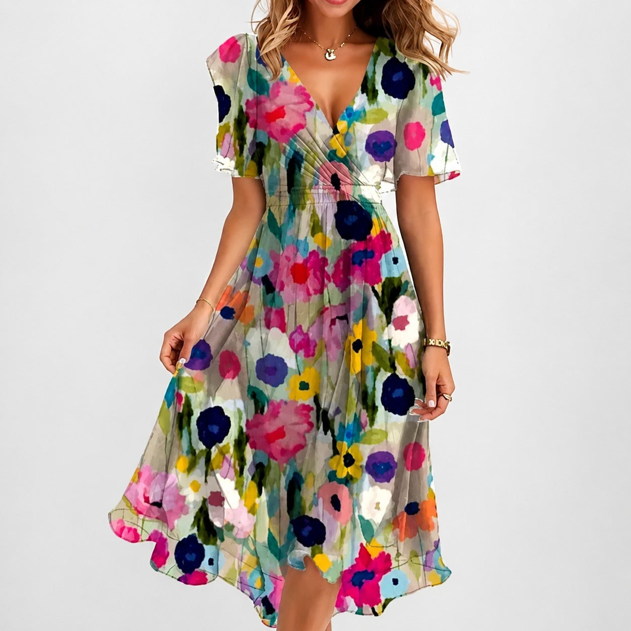 Annegret - Elegantes Damenkleid mit V-Ausschnitt