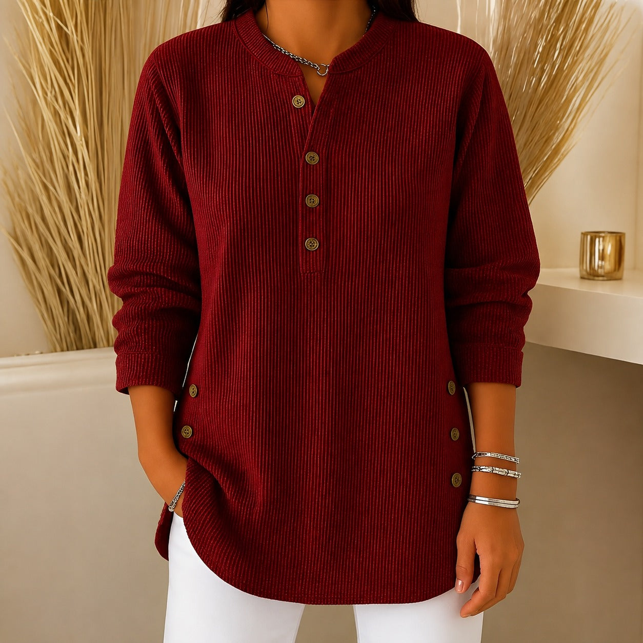 Jocelyn - Ein gemütlicher Damenpullover mit Knopfdetails