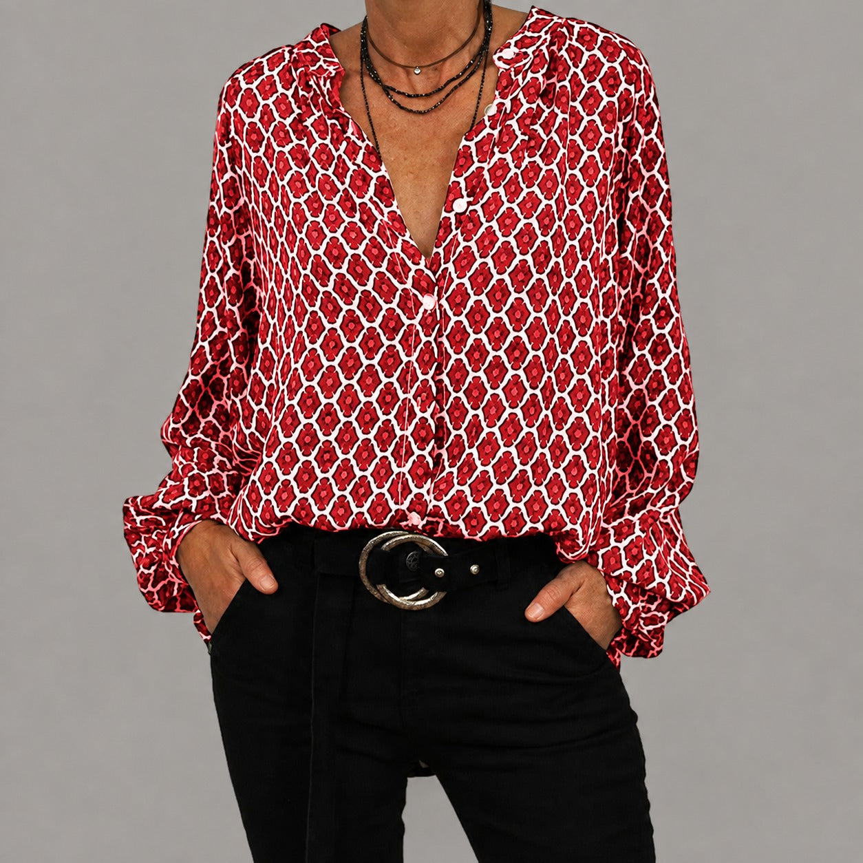 Zara - Locker geschnittene Bluse mit V-Ausschnitt