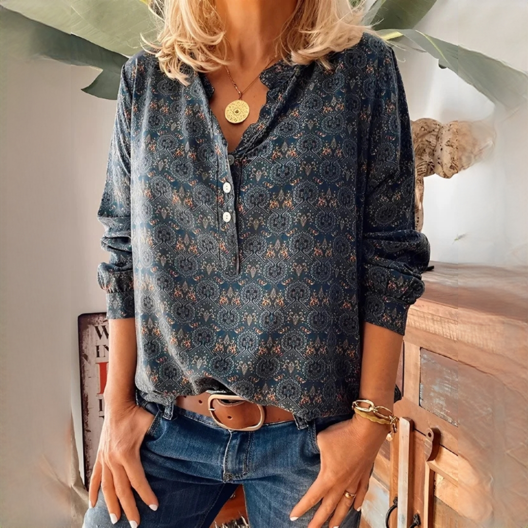 Bethany - Klassische gemusterte Bluse mit langen Ärmeln