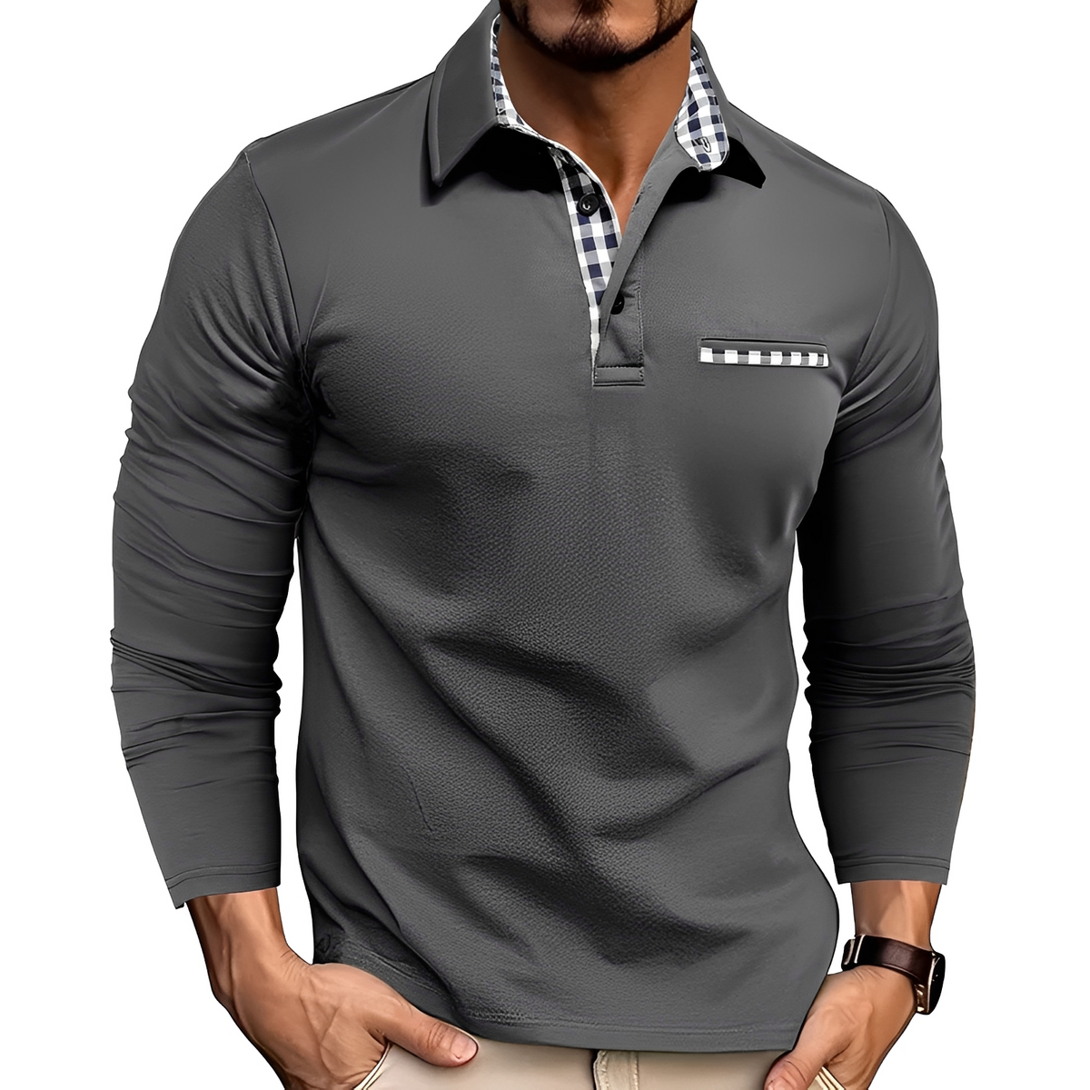 Charel - Robustes Langarm-Poloshirt