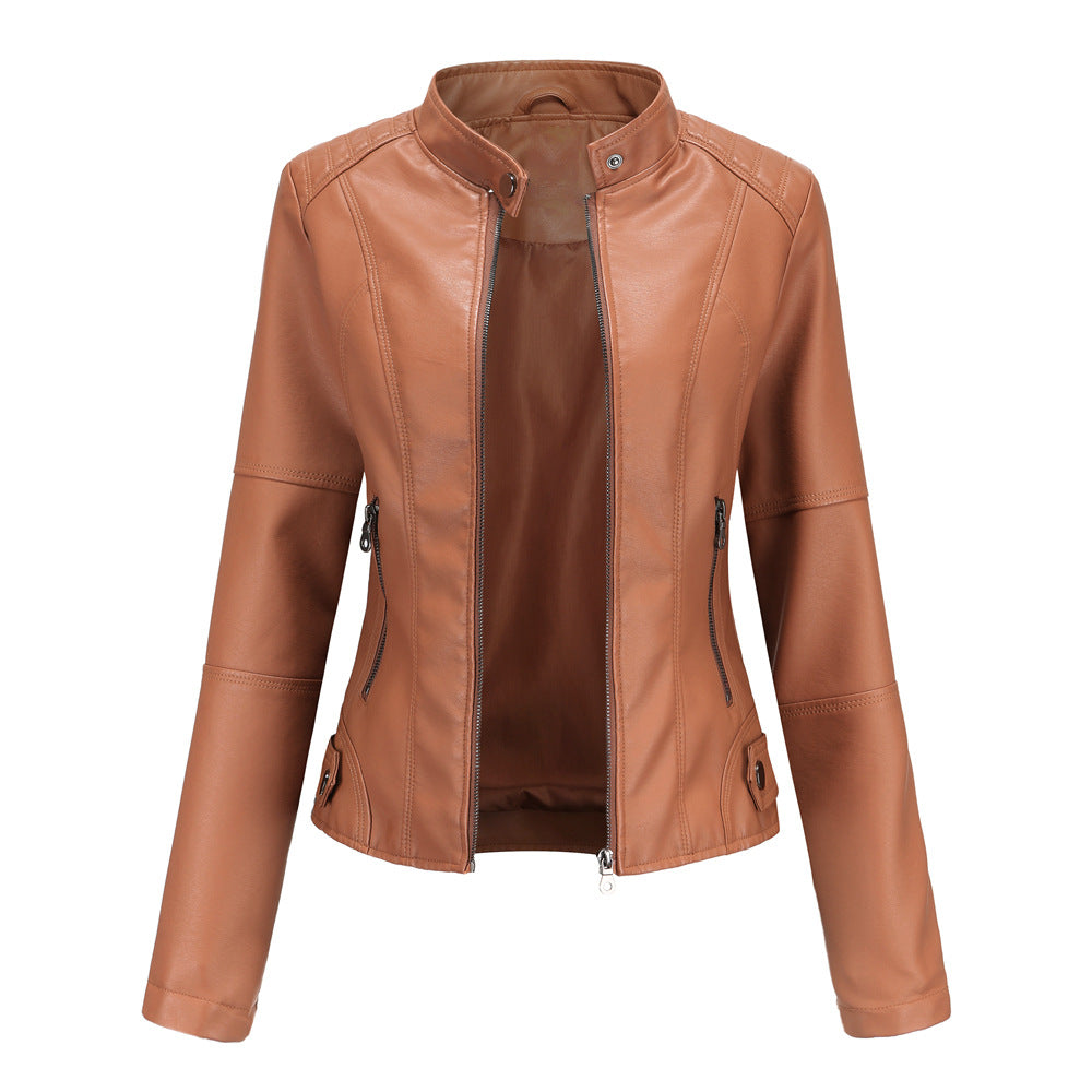 Claudia – Biker-Lederjacke mit Stehkragen