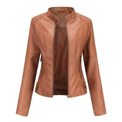 Claudia – Biker-Lederjacke mit Stehkragen