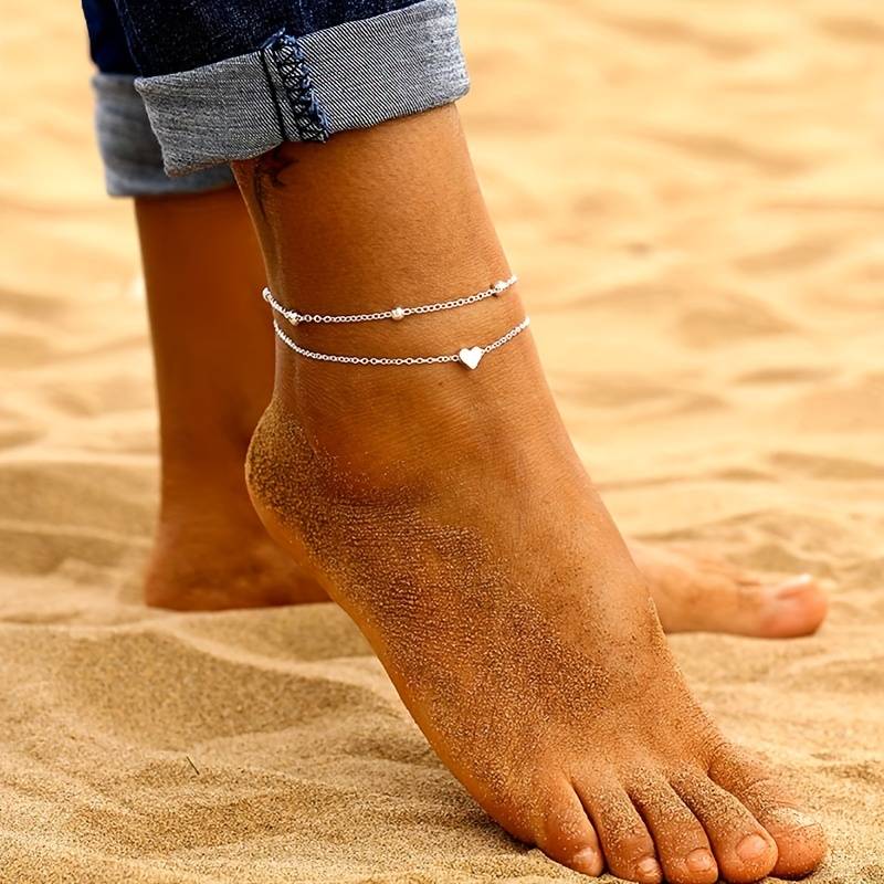 Mini Fußkette in Herzform - Doppeltschicht-Liebe Armband