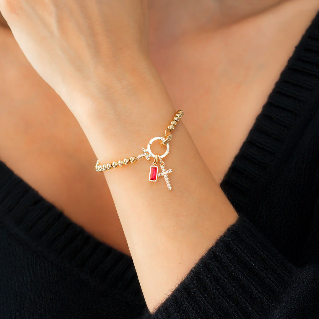 Eli – Armband mit Geburtsstein und Kreuzanhänger