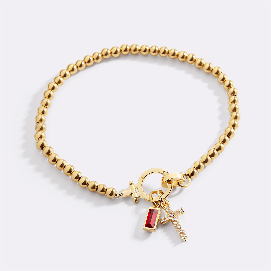Eli – Armband mit Geburtsstein und Kreuzanhänger
