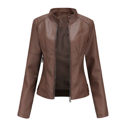 Claudia – Biker-Lederjacke mit Stehkragen