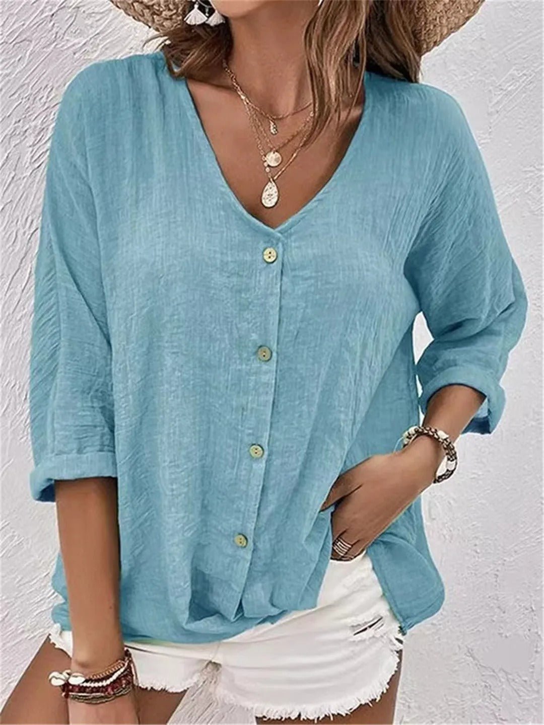 Fayo - Schlichte Bluse mit V-Ausschnitt und Knöpfen