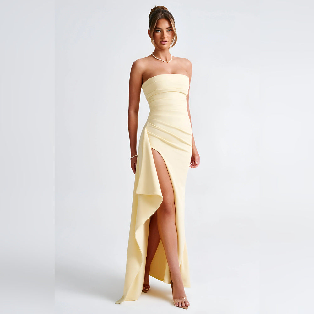 Elena – Maxikleid ohne Träger mit Schlitz