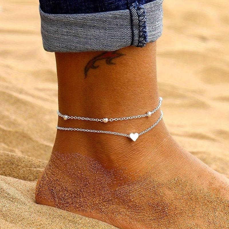 Mini Fußkette in Herzform - Doppeltschicht-Liebe Armband