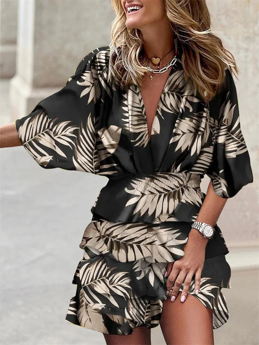 Niana - Elegantes Kleid mit V-Ausschnitt und lebhaftem Muster