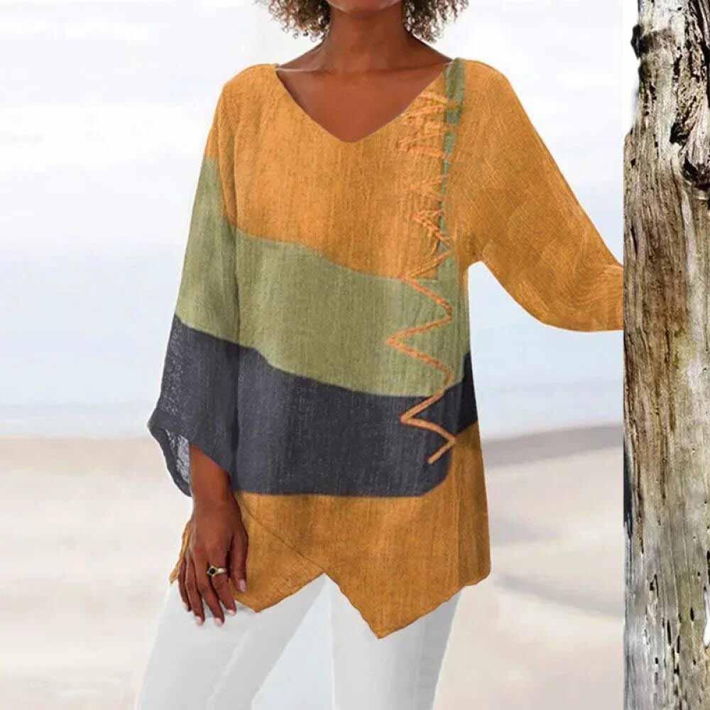 Eli - Dreifarbige Bluse mit Bauchabdeckung