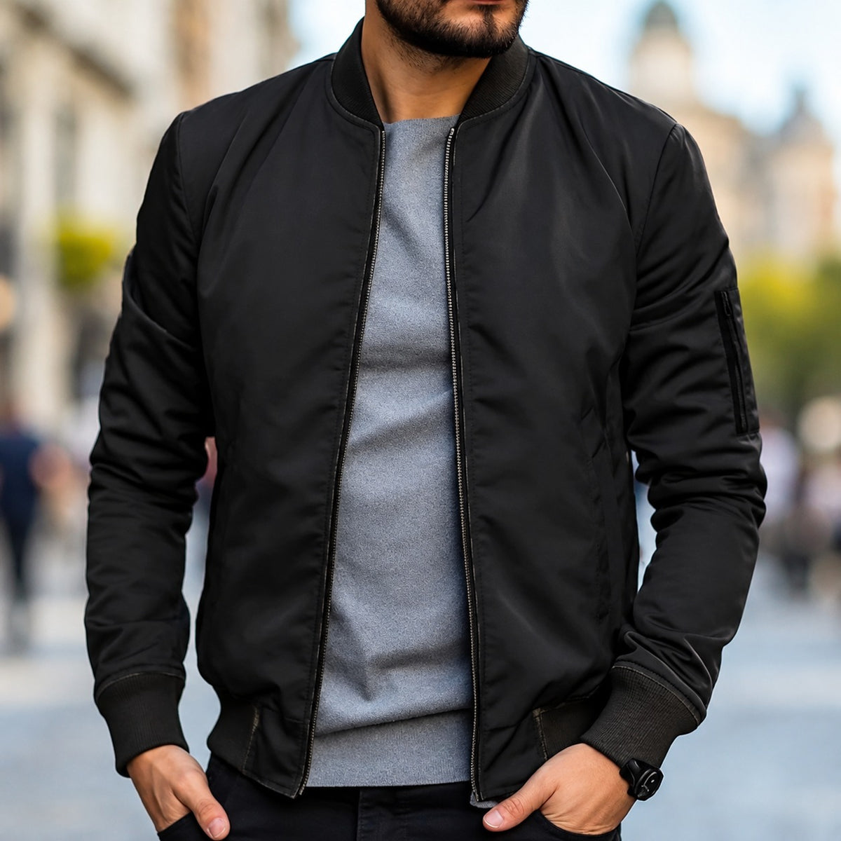 Bomberjacke für Herren - Klassischer Schnitt mit Rippbündchen und Reißverschluss