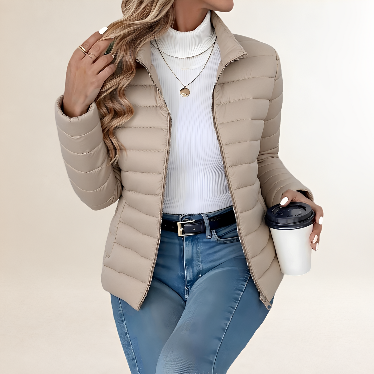 Damen Übergangsjacke mit Stehkragen, Reißverschluss, schmaler Schnitt, gesteppt
