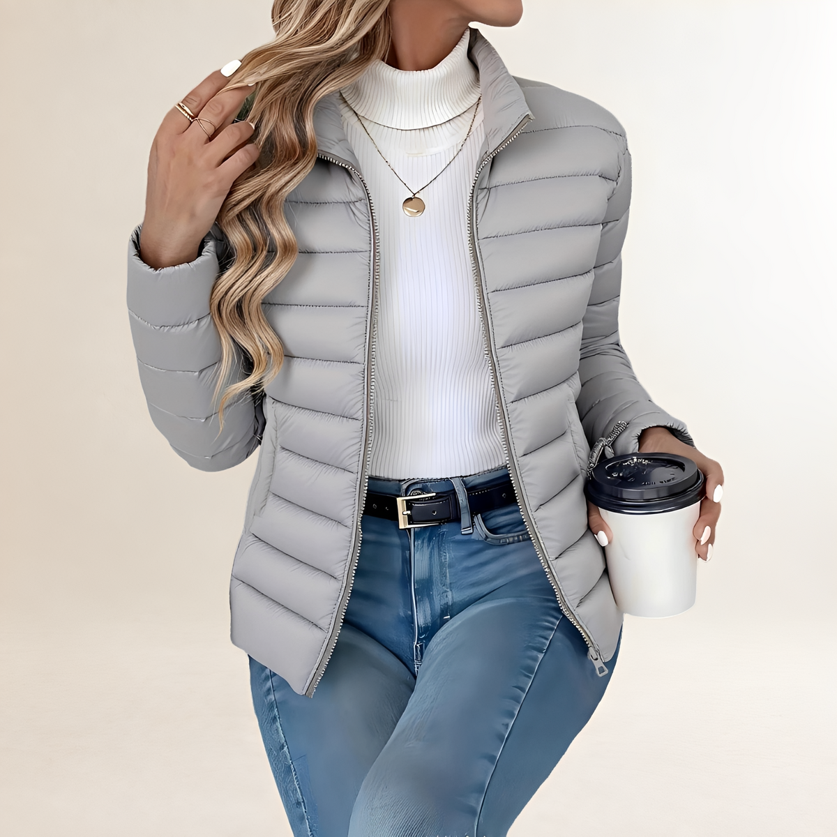 Damen Übergangsjacke mit Stehkragen, Reißverschluss, schmaler Schnitt, gesteppt