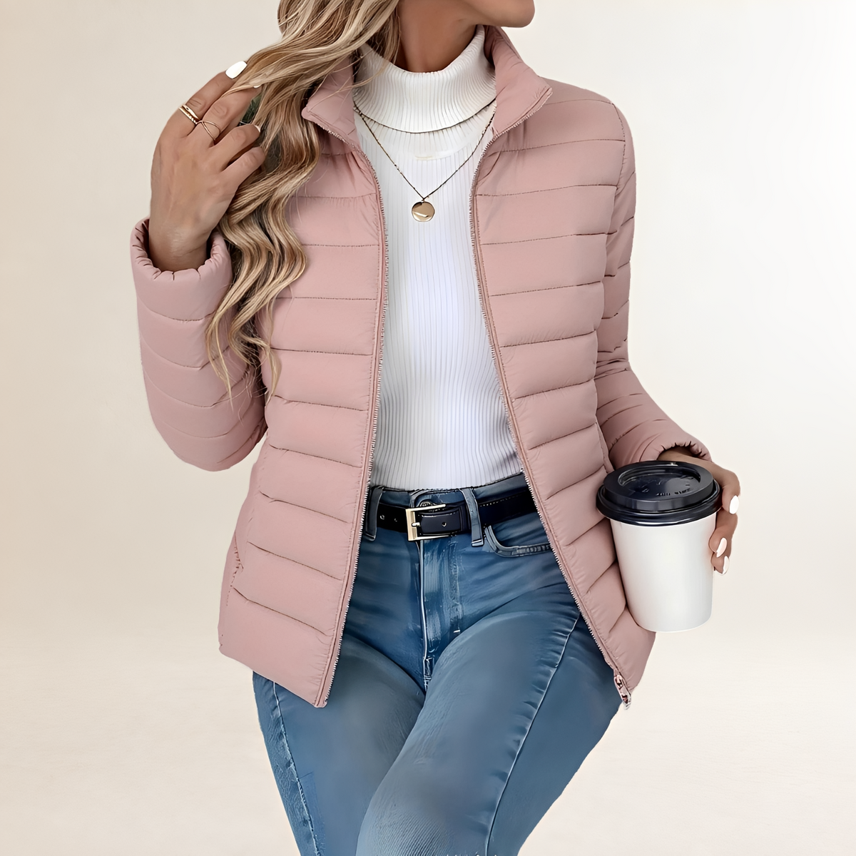 Damen Übergangsjacke mit Stehkragen, Reißverschluss, schmaler Schnitt, gesteppt