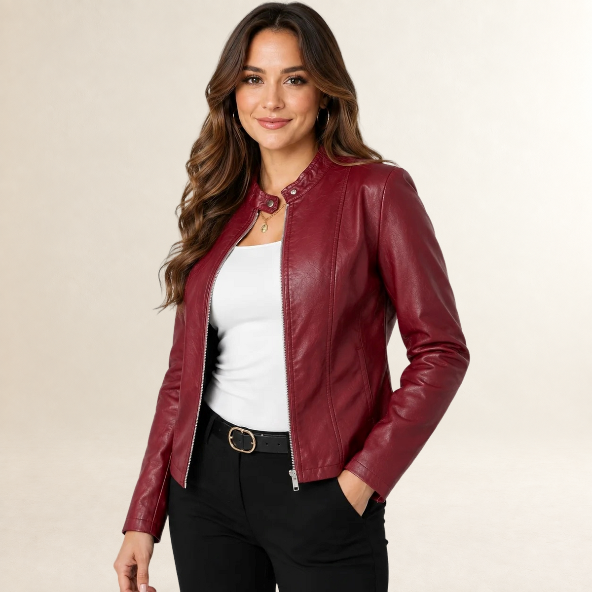 Damen Bikerjacke mit Stehkragen und Reißverschluss - Strukturierter Schnitt