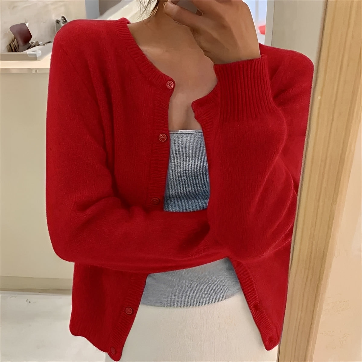 Damen Cardigan mit Knopfverschluss, Rippbündchen, regulärer Schnitt