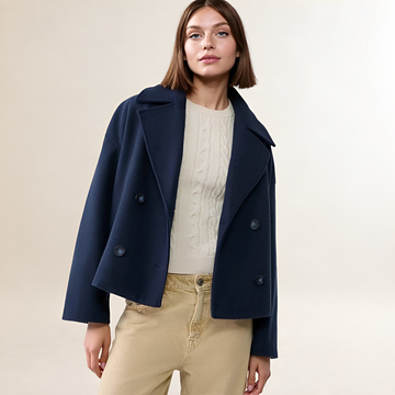 Damen Doppelreihige Jacke - Cropped Design, Reverskragen, Knopfverschluss