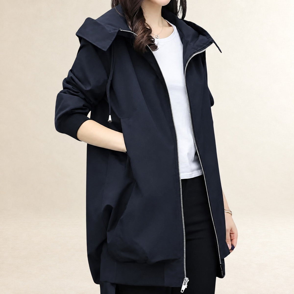 Damen Jacke mit Kapuze Reißverschluss und Taschen - Moderner Schnitt