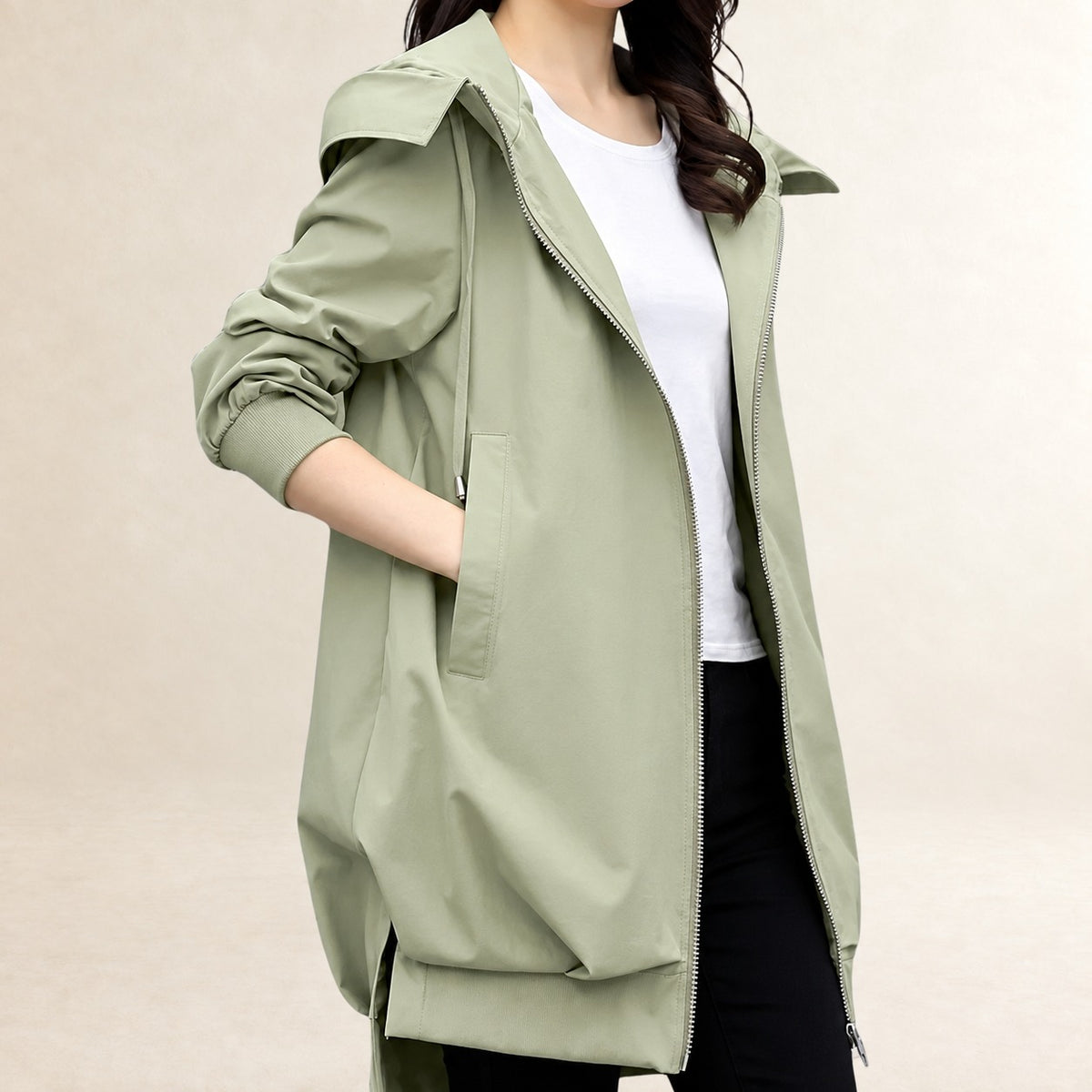 Damen Jacke mit Kapuze Reißverschluss und Taschen - Moderner Schnitt