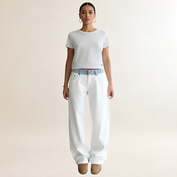 Damen Jeans Weit geschnitten mit Kontrastbund und hoher Taille