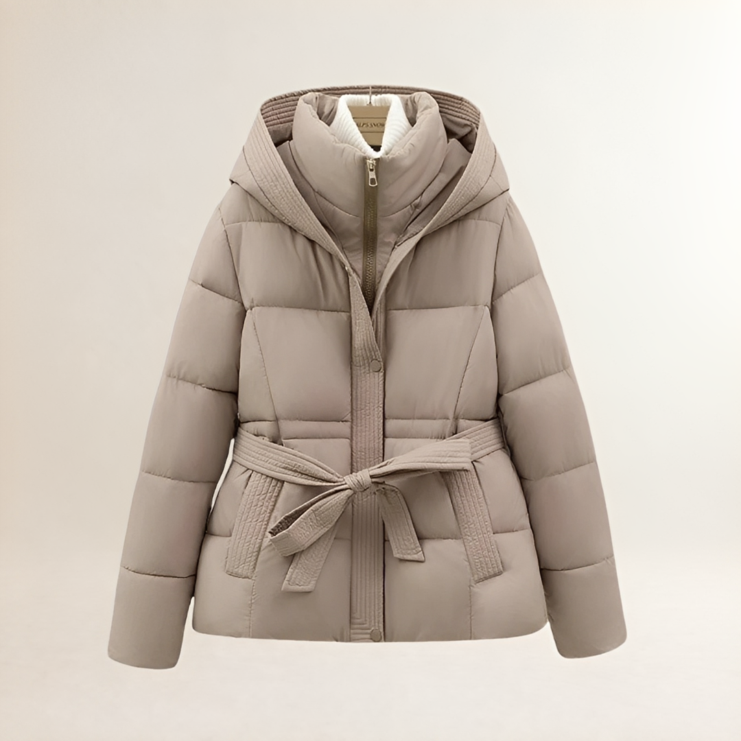 Damen-Steppjacke mit Kapuze und Gürtel - Gestepptes Design, Bequeme Passform