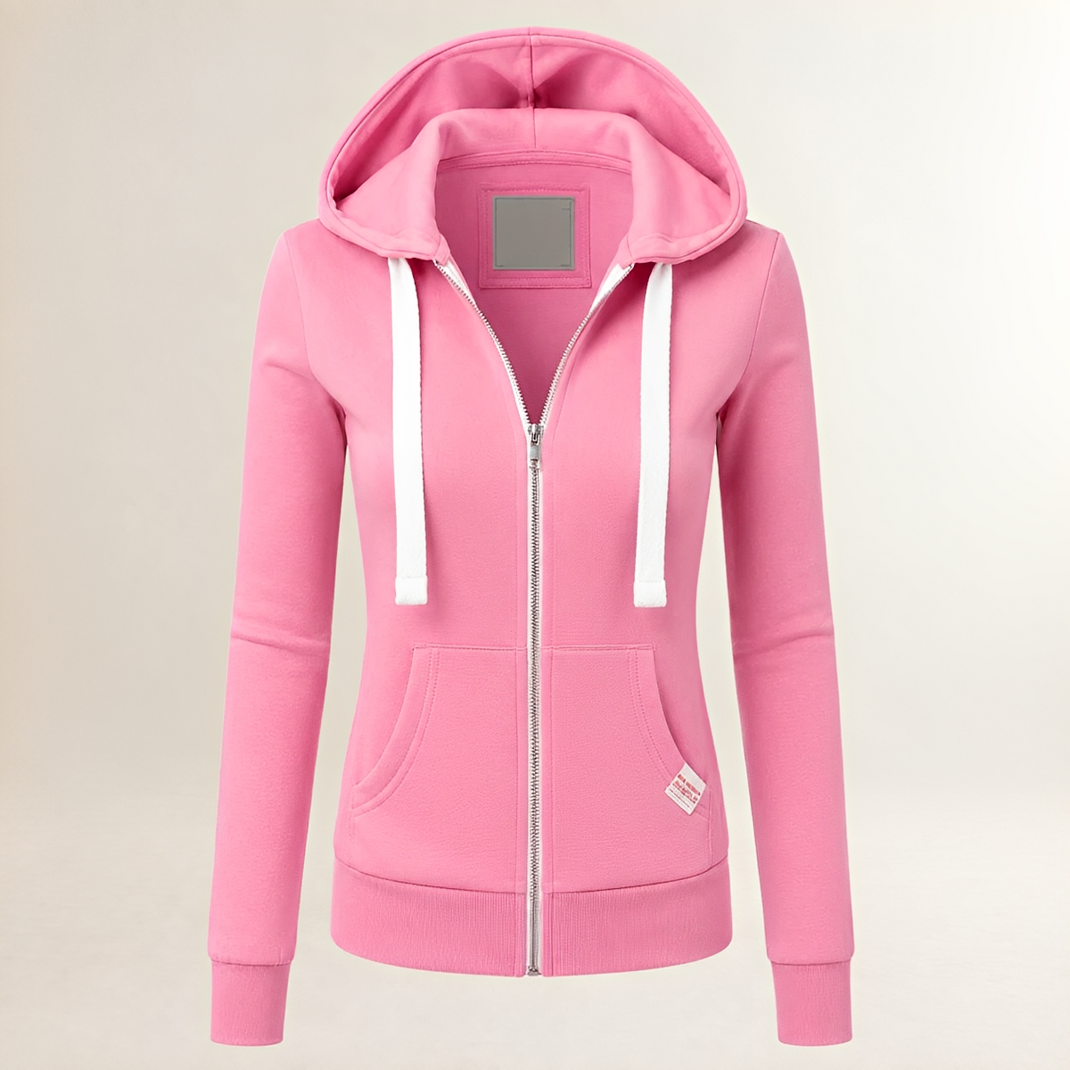 Damen Zip-Hoodie mit enger Passform, Langarm, Kängurutasche