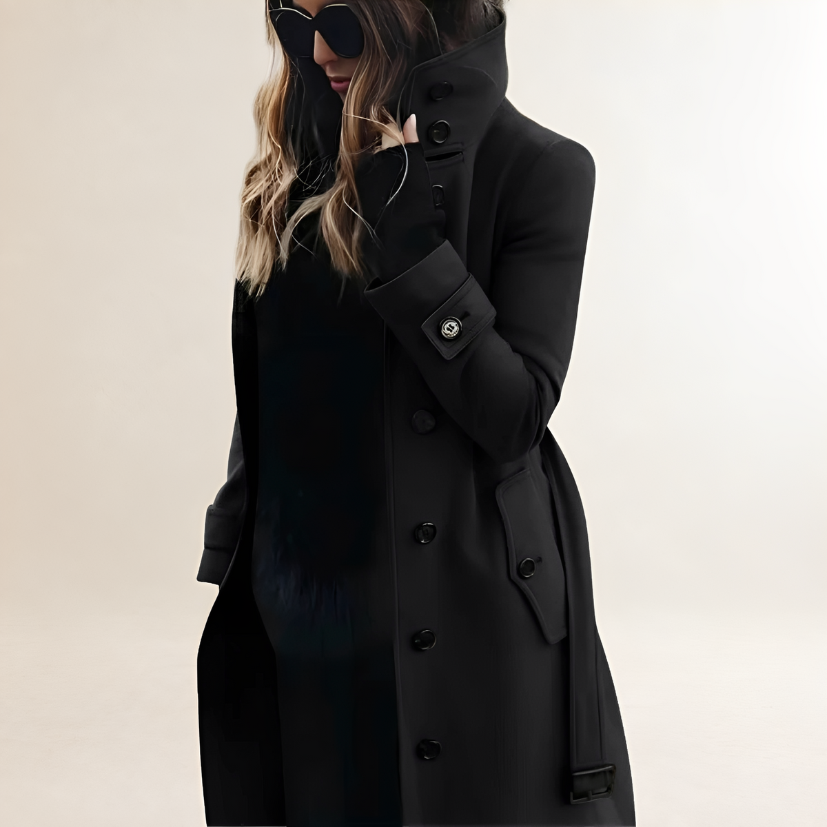 Dament Trenchcoat mit Knopfleiste - Hoher Kragen, Lange Ärmel, Taillierte Passform