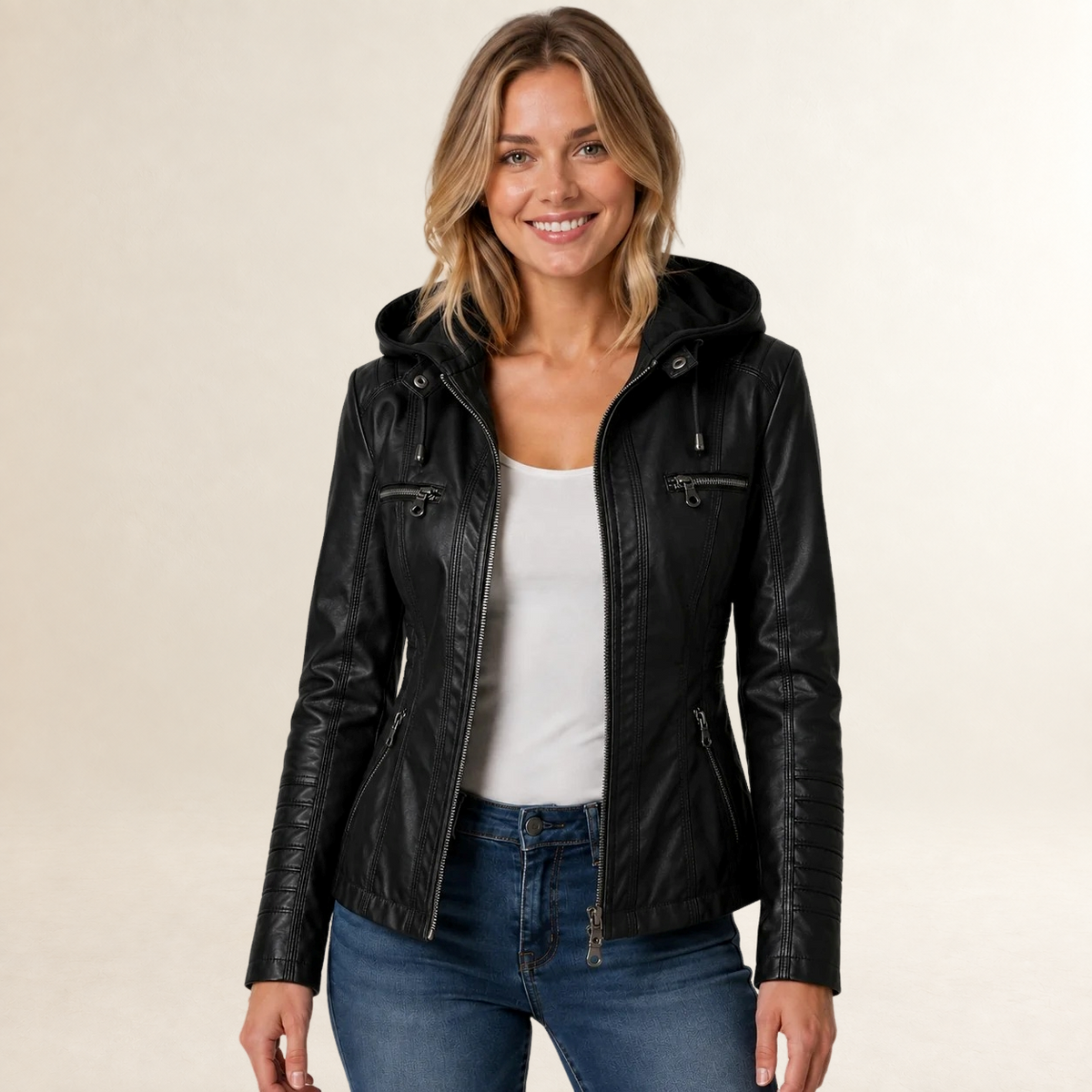 Damentrenchjacke Kapuzenjacke mit Reißverschluss und Taschen - Reguläre Passform