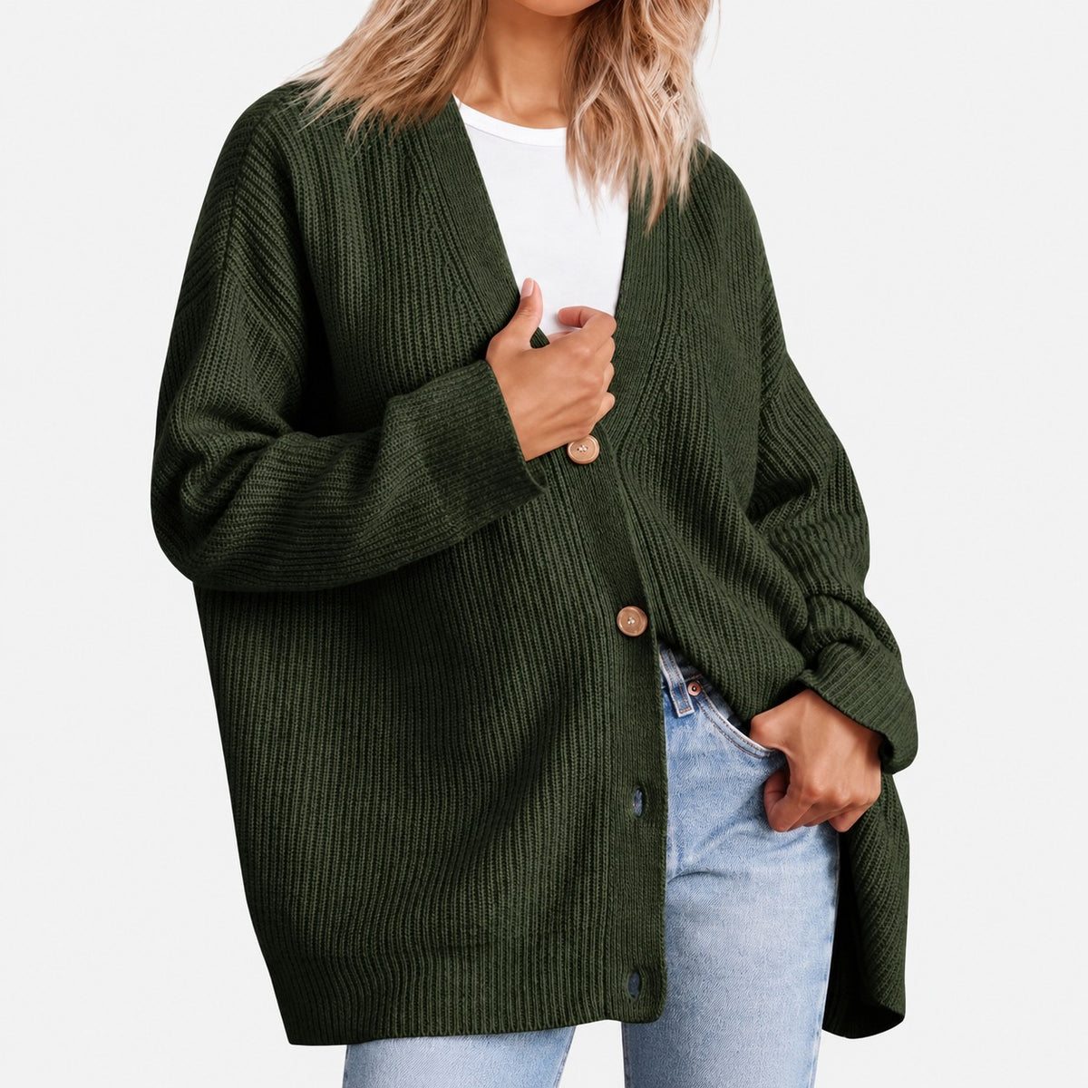 Damentunika mit V-Ausschnitt und Knopfleiste im Oversized Schnitt