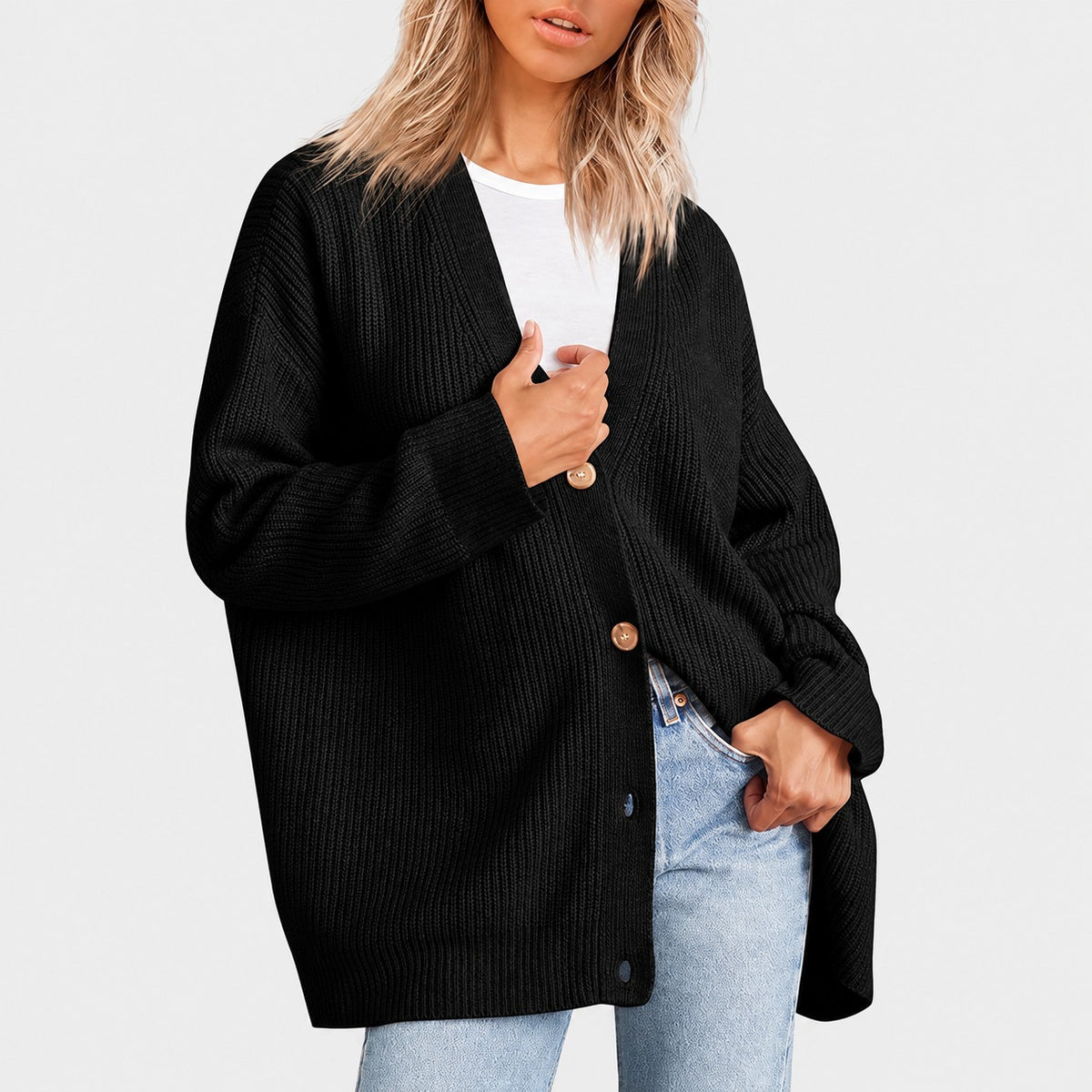 Damentunika mit V-Ausschnitt und Knopfleiste im Oversized Schnitt