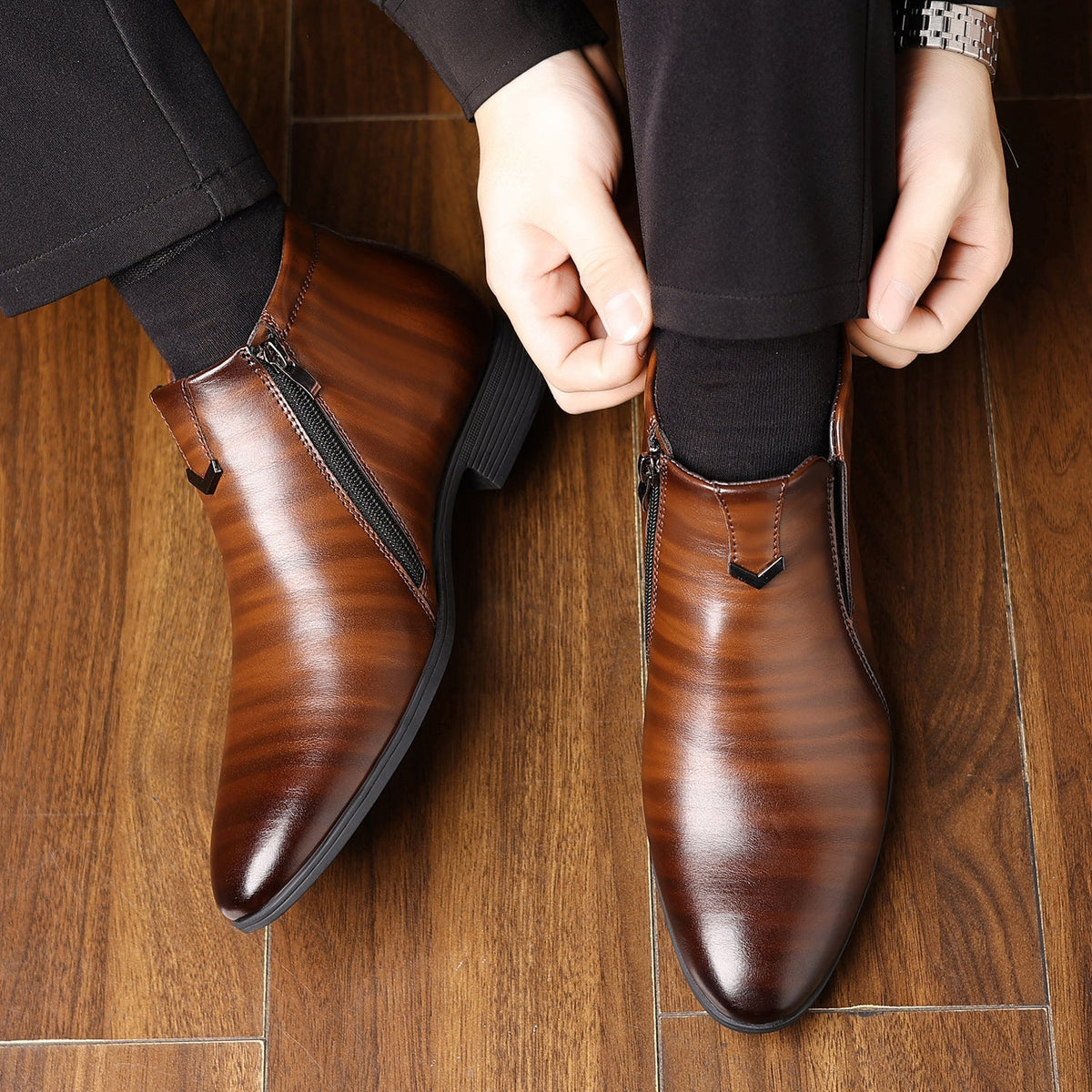 Herr Chelsea Boots Zipper mit Dekor-Details Stilvoller Schnitt