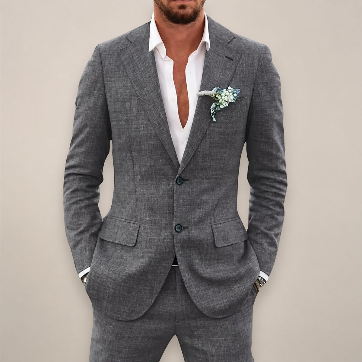 Herren Anzugset Zweiteiler Sakko mit Hose Single-Breasted Tailored Fit