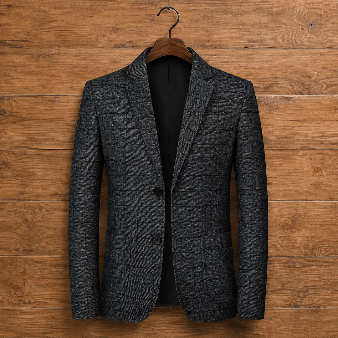 Herren Blazer - Strukturierter Karo-Muster, Einreihig, Zwei-Knopf-Verschluss, Reguläre Passform